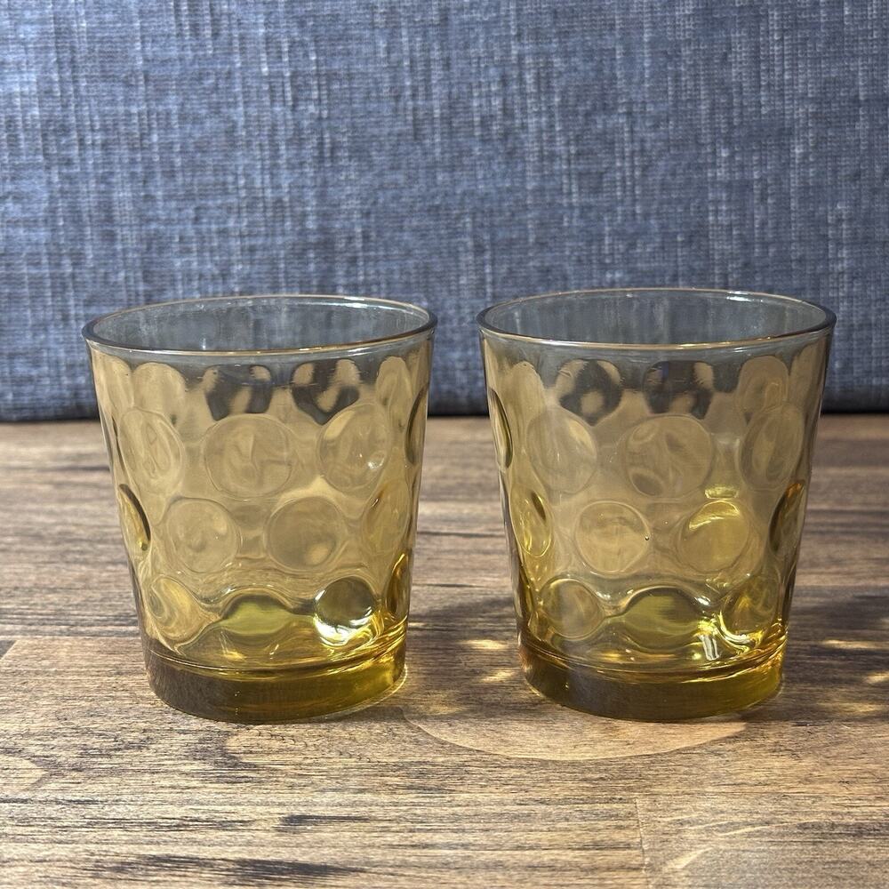 2 Hazel Atlas Amber El Dorado Vintage Depression Cocktail Glass 8 oz 3 1/4" tall